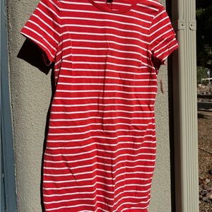 Old Navy Orangey Red Striped T-Shirt Dress Short Sleeve Women's Large